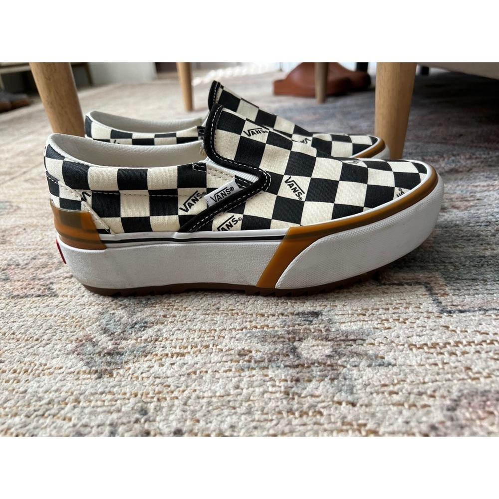 Vans Women's Checkered Platform Slip-On Sneakers - Black, White, and Brown